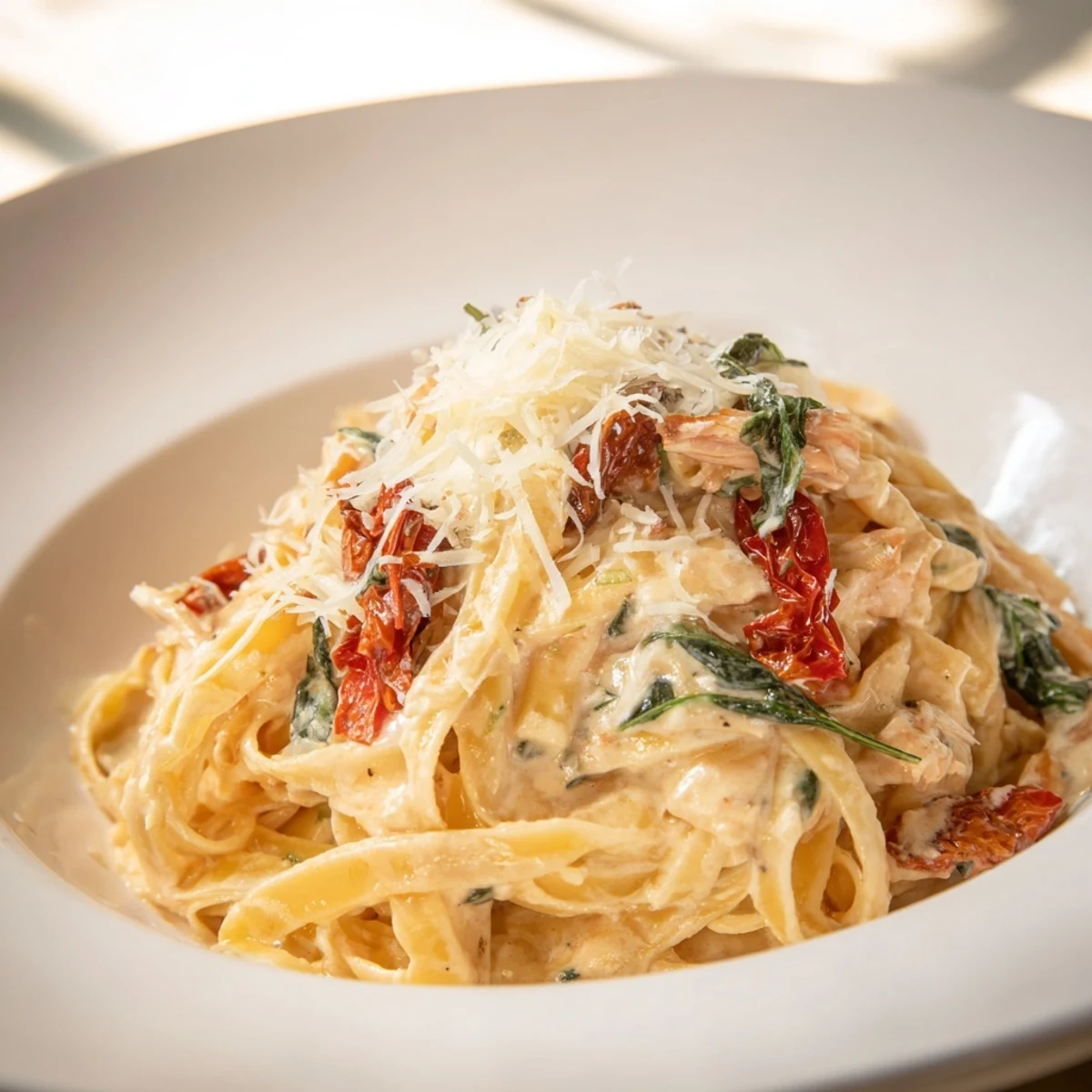 Velvety One-Pot Creamy Tuscan Garlic Herb Pasta boasts tender noodles swimming in a rich, garlic-infused sauce.