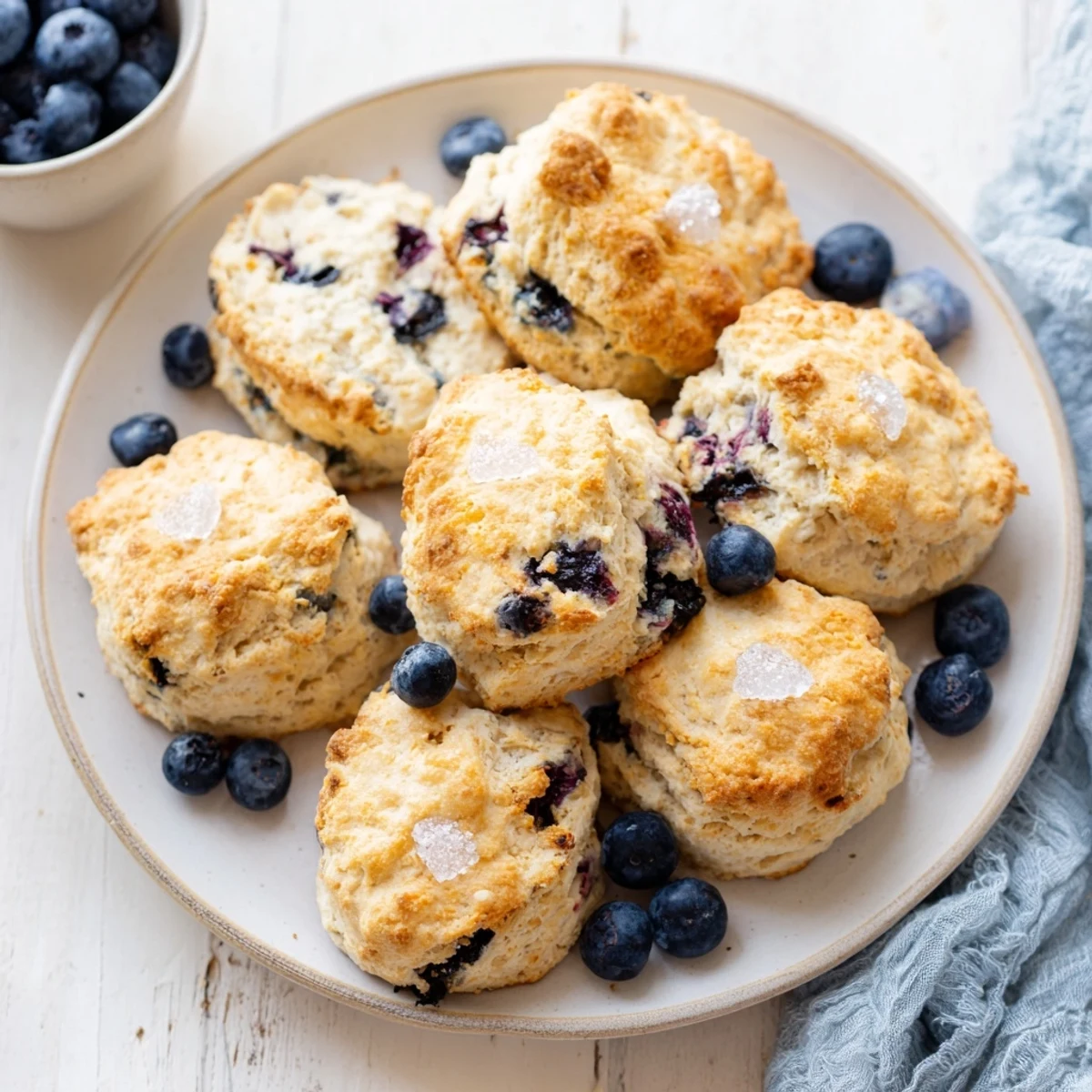 Warm, golden Rustic Birch-Warm Blueberry Scones with bursting juicy blueberries, perfect for breakfast.