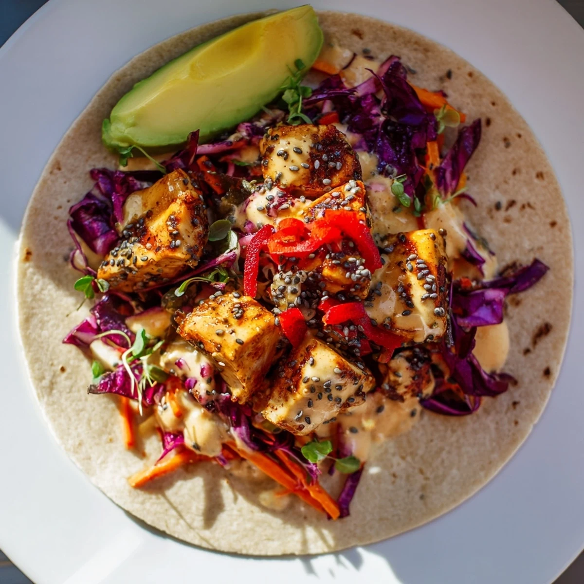 Vibrant Poppy-Inspired Chicken Salad Wraps filled with colorful vegetables and juicy, roasted chicken for a healthy lunch.