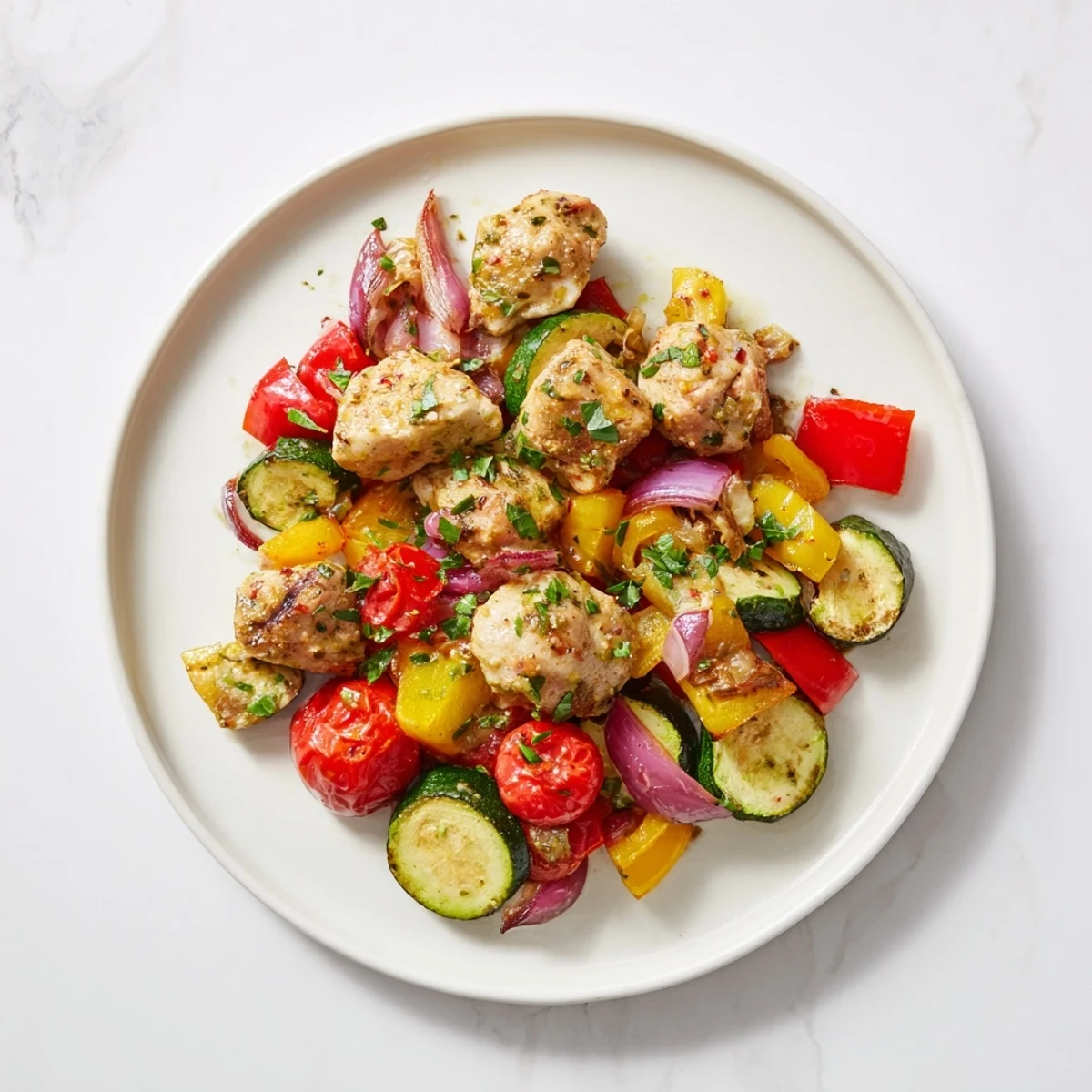 Tender Basil-Soft Chicken and Veggie Sheet Pan Dinner, vibrant and flavorful with roasted colorful vegetables.
