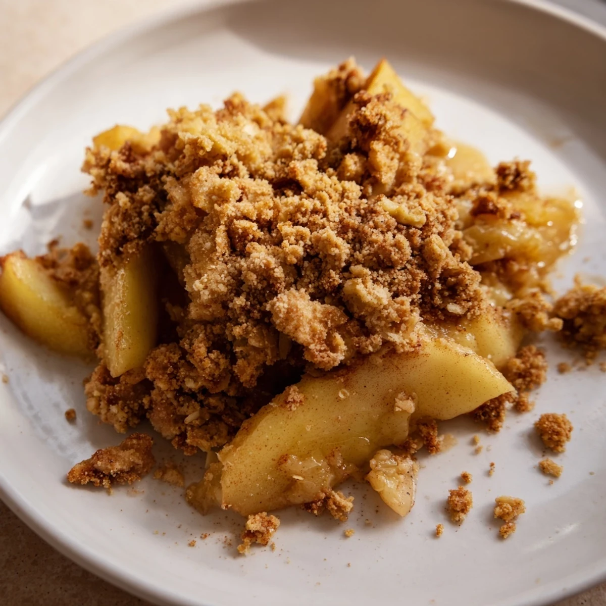 Imagine a warm dish of juicy apples under a golden, delicious Warm Rustic Apple and Cinnamon Crumble crust.