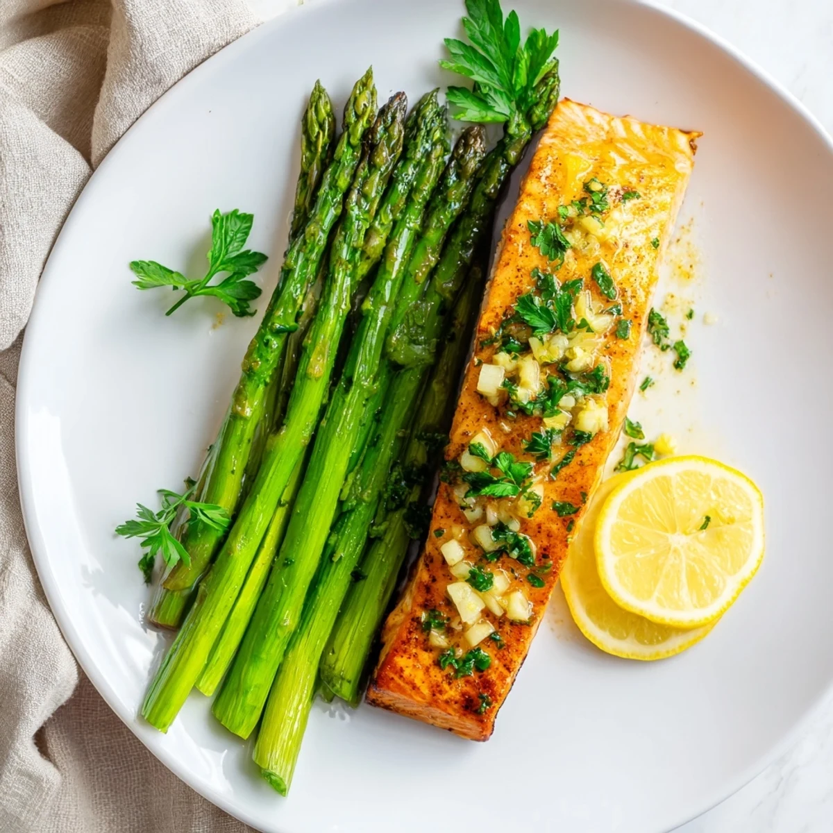 Golden, flaky Skillet Lemon-Butter Salmon nestled with tender asparagus, perfect for a cozy weeknight meal.