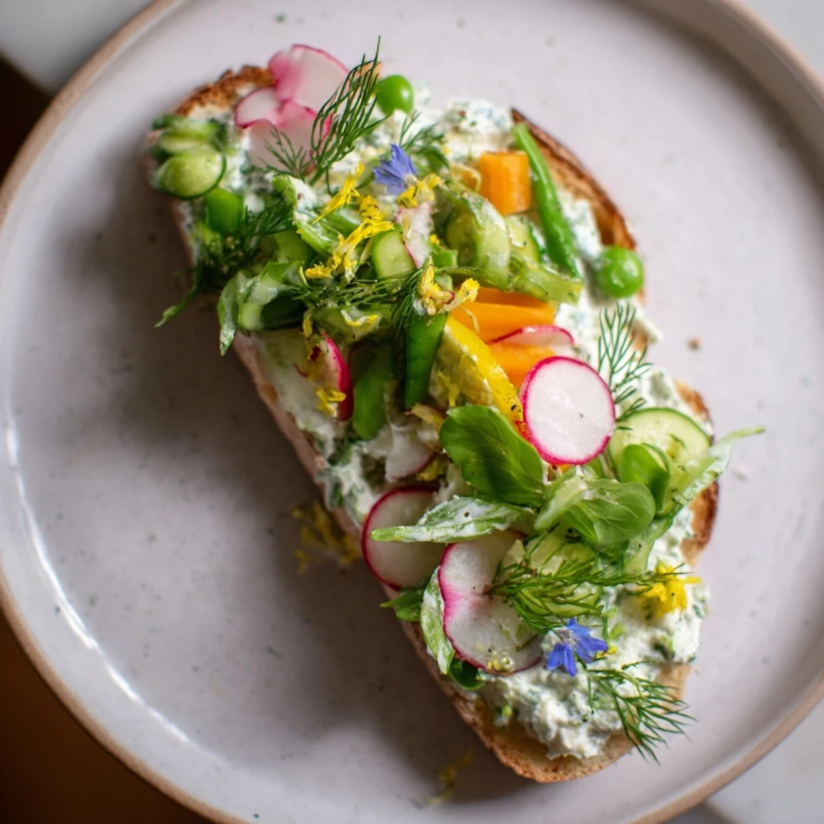 Fresh Meadow-Inspired Garden Vegetable Tartines: vibrant, colorful open-faced sandwiches bursting with fresh vegetables.