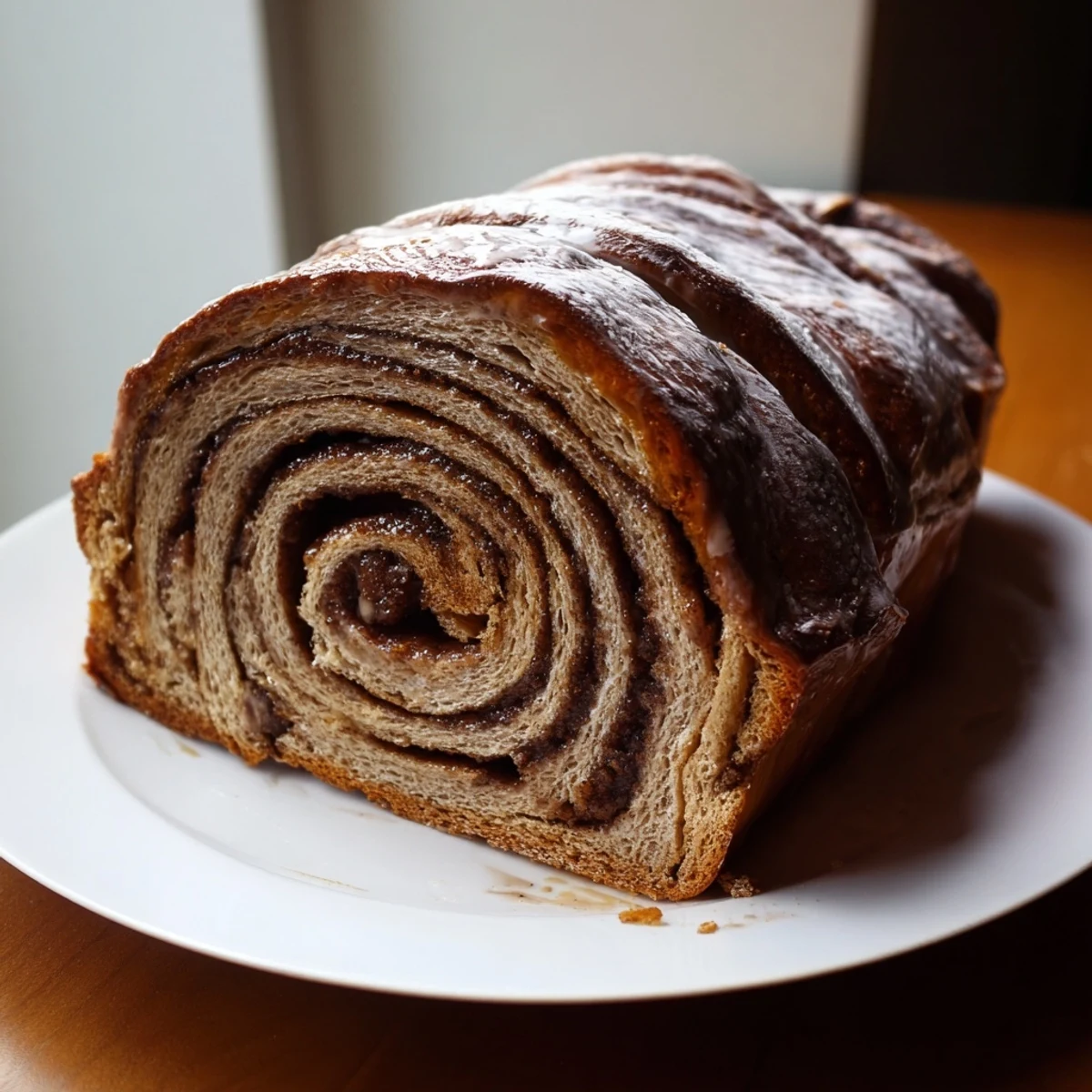Freshly baked Cinnamon Swirl Christmas Tree Bread, served warm and drizzled with sweet icing.