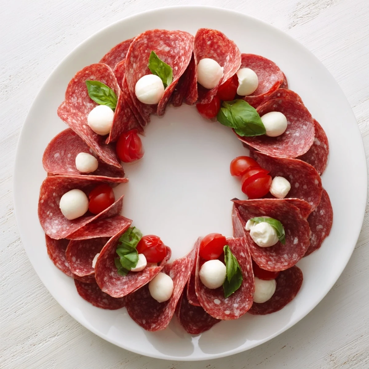 Delicious folded salami wreath, a quick appetizer perfect for your next party or get together.