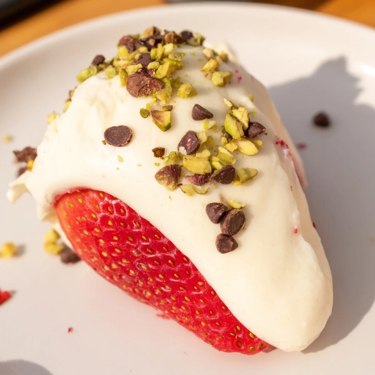 Fresh yogurt enrobes halved strawberries in this simple recipe, showcasing a healthy and easy-to-create berry treat.