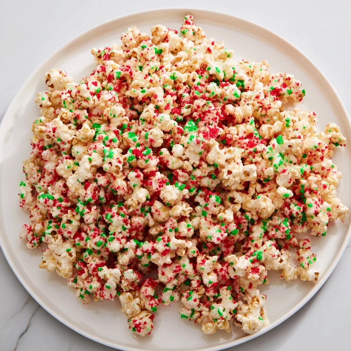 These golden, crunchy Popcorn Piles feature a sweet, buttery glaze and a sprinkle of holiday cheer.