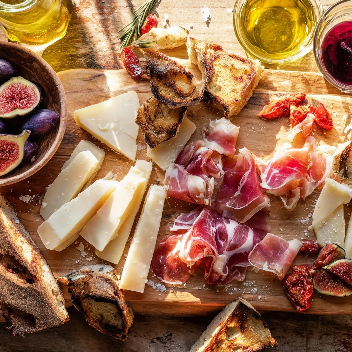 Rustic Italian Farmhouse Board: a stunning, abundant platter of cheeses, meats, and olives, excellent for sharing.