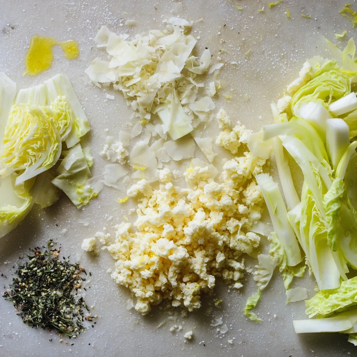 Beautiful The Tundra Trek appetizer features pale, crisp vegetables artfully arranged on a cold plate.