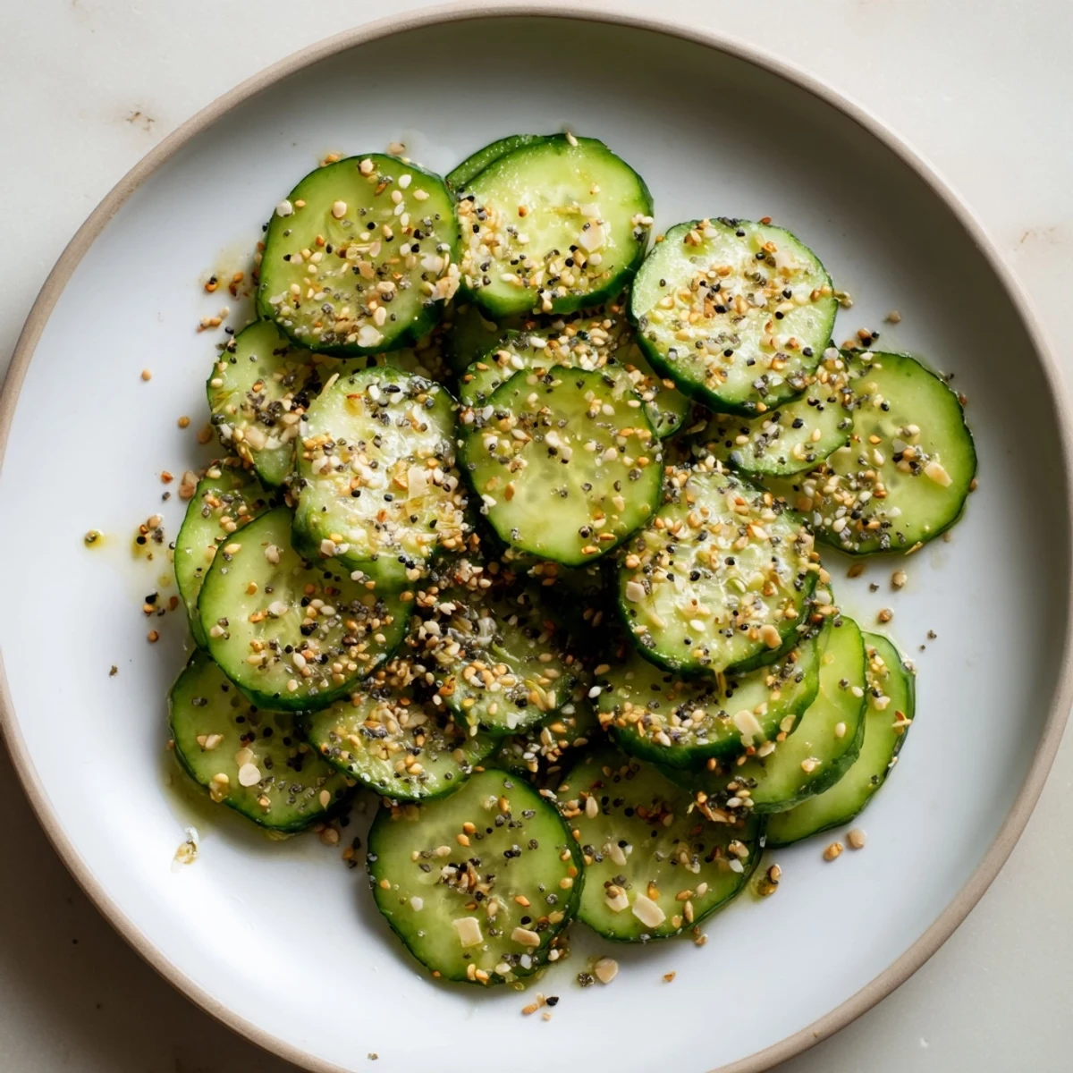 Perfectly seasoned Cucumber Shaker bites, coated in flavorful everything bagel seasoning, ready to enjoy.