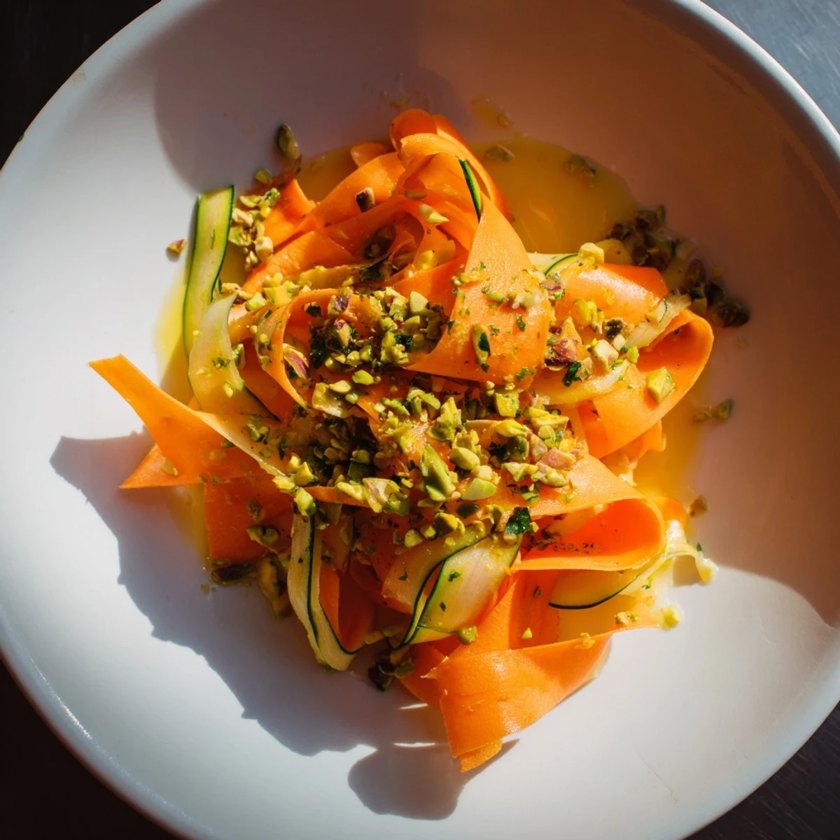 Vibrant Citrus Carrot Ribbon Salad with bright citrus flavors and fresh herb garnish ready to eat.