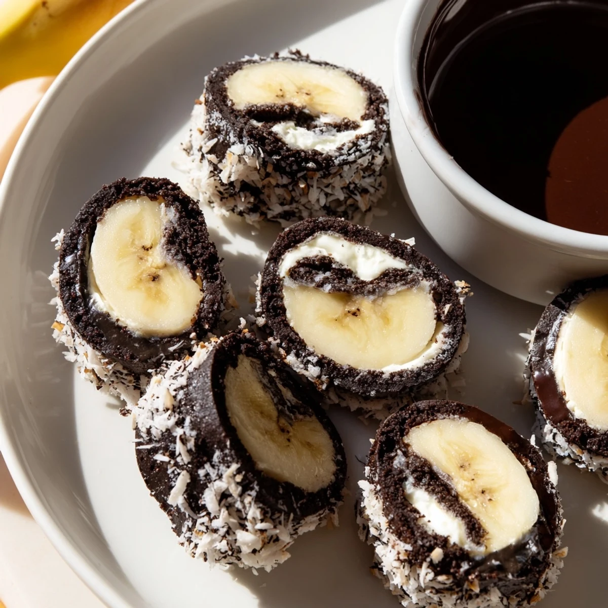 Vibrant Oreo Cookie Sushi Rolls with a rich chocolate soy dip, a fun dessert.
