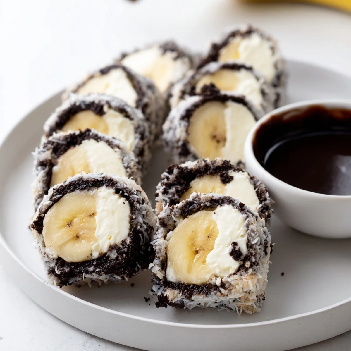 Sweet and creamy Oreo Cookie Sushi Rolls, ready to be dipped and enjoyed as a treat.