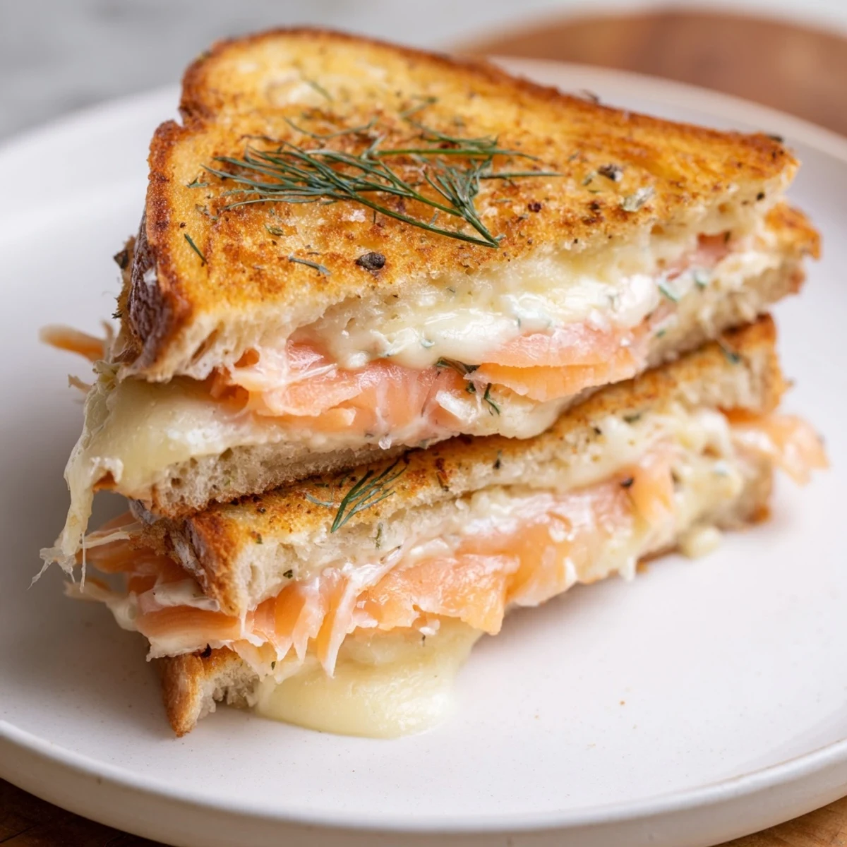 Golden, crispy Smoked Salmon Grilled Cheese oozes melted cheese and salmon filling, ready to eat.
