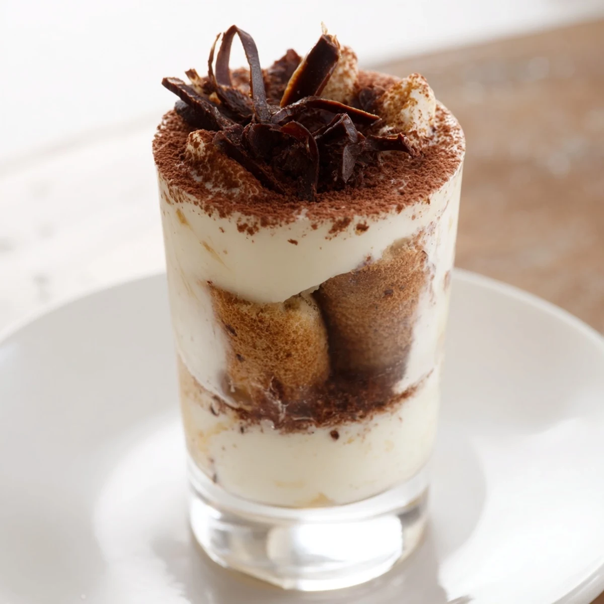 Rich and creamy deconstructed tiramisu shots, a layered dessert with cocoa dusting, ready to chill.