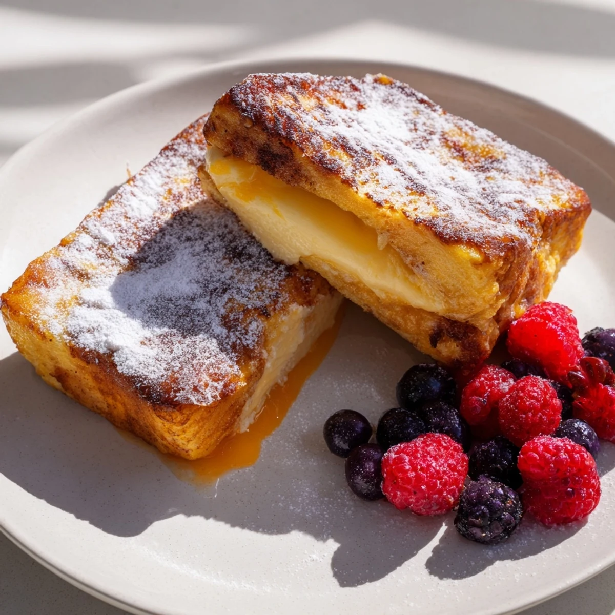 Warm and custardy Ice Cream French Toast, a delicious breakfast enriched with melted vanilla ice cream.