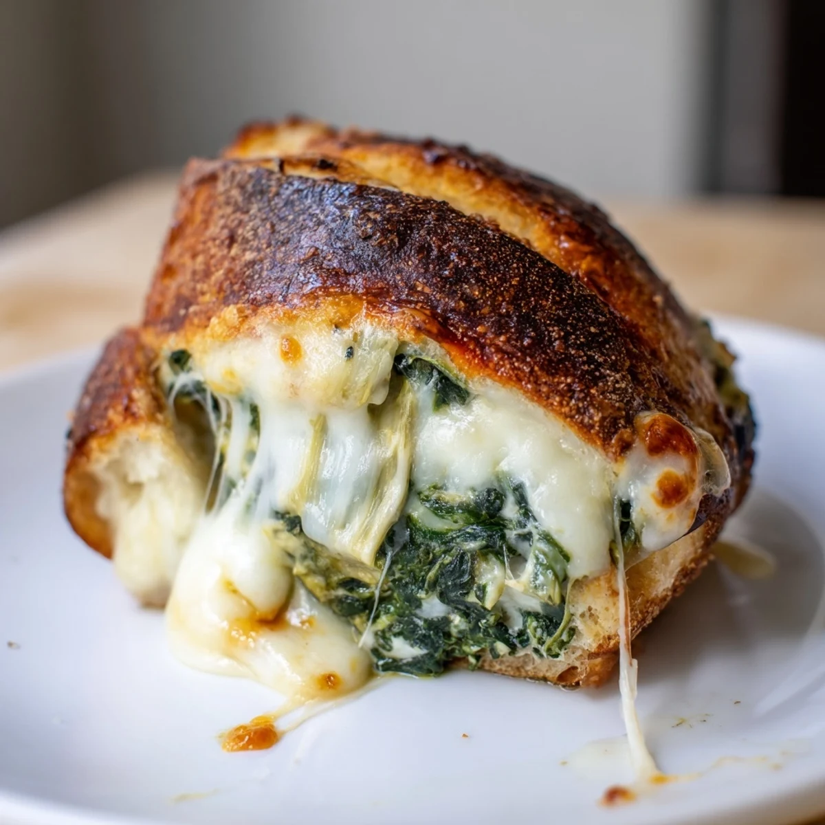 Fresh spinach and artichoke hearts meld with melted cheese inside crisp sourdough slices.