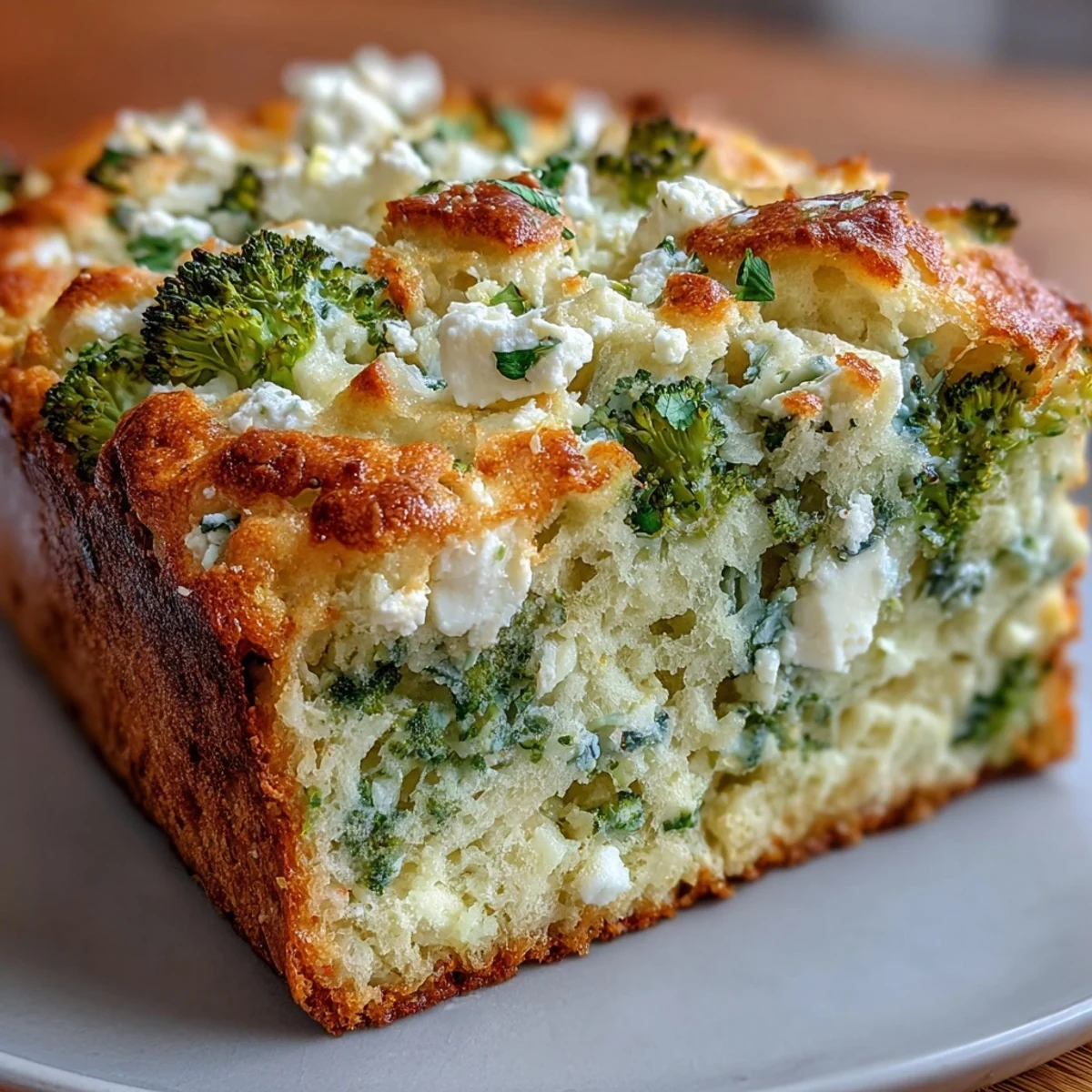 Mouthwatering Broccoli and Feta Loaf, golden brown, ready for slicing.