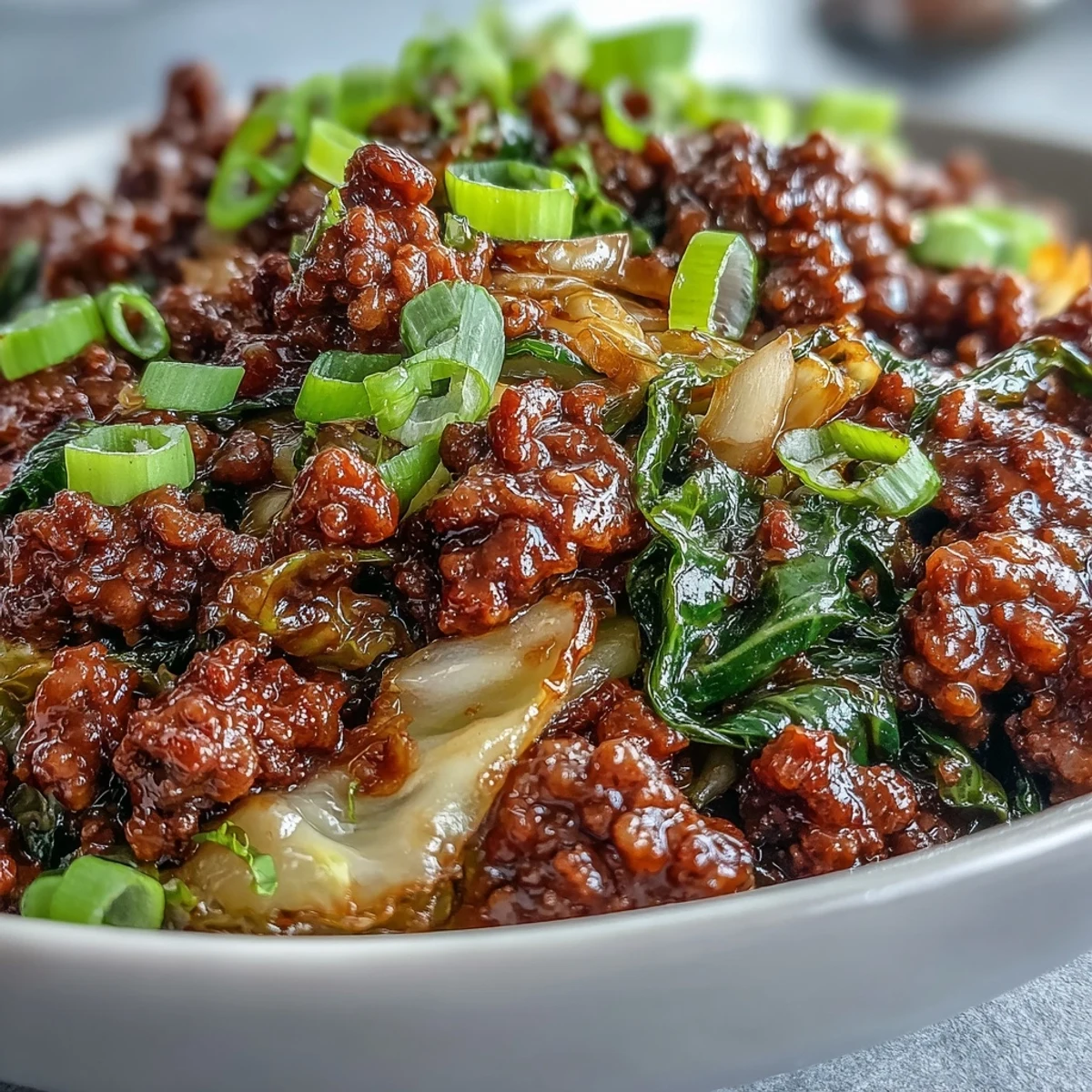 Wok-tossed Chinese Ground Beef and Cabbage Stir-Fry loaded with minced garlic, fresh ginger, and sesame aroma.