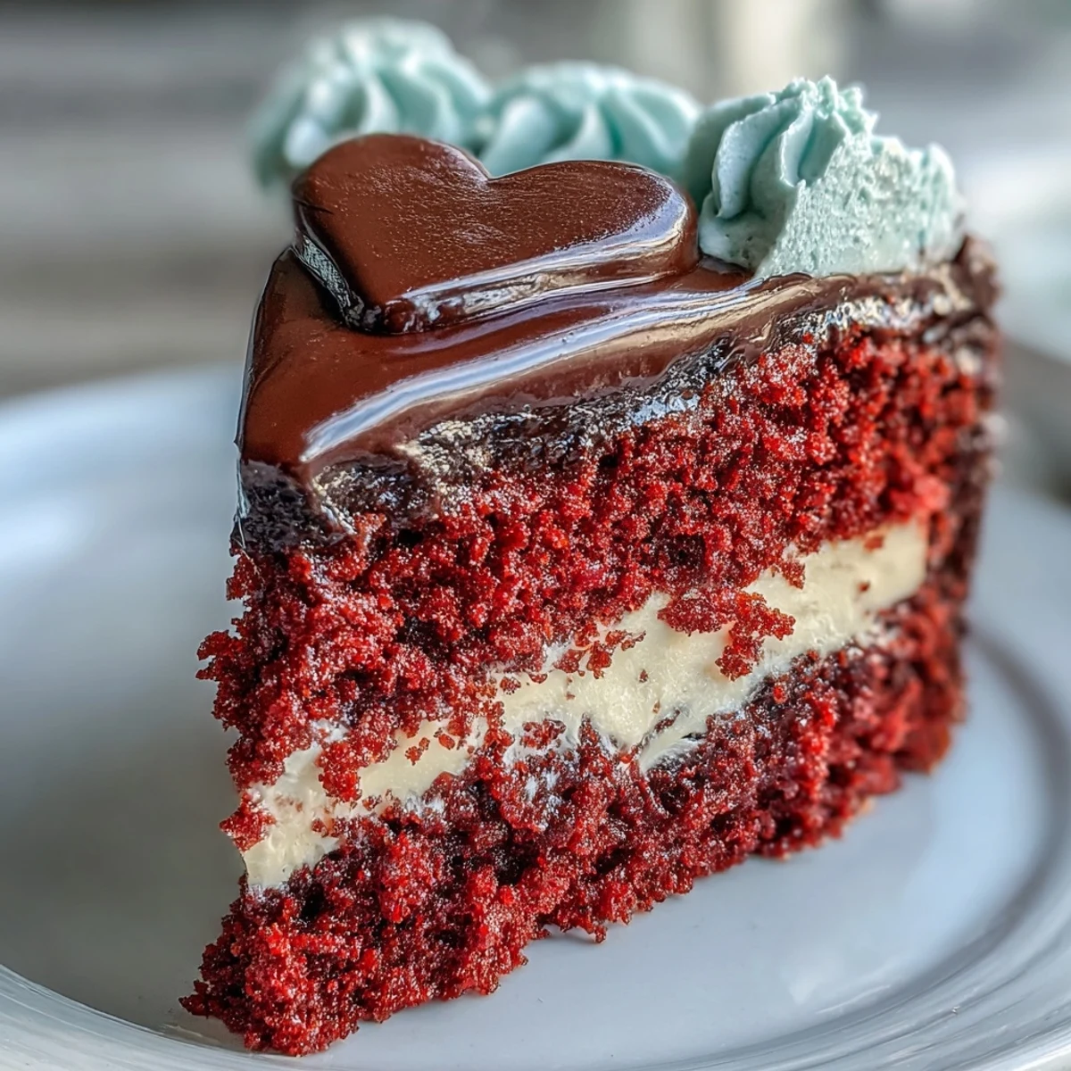 The finished Red Betty Boop Heart Cake is decorated with a crisp dark chocolate silhouette and red sugar pearls.