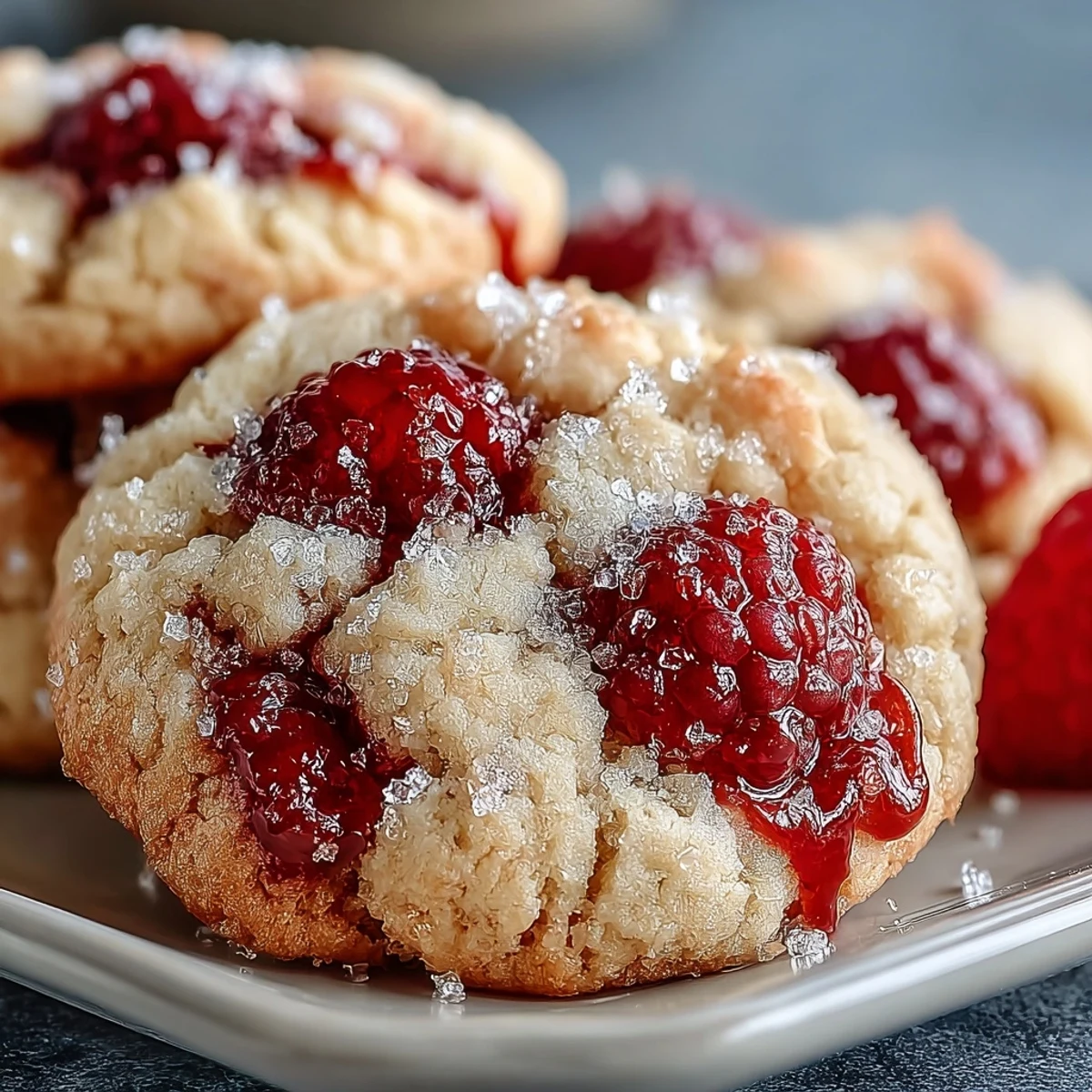 A close-up of Soft Chewy Raspberry Sugar Cookies highlights their sparkly coating and tender crumb beside a glass of cold milk.
