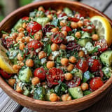 Vibrant Mediterranean Chickpea Salad, a refreshing vegan dish perfect for lunch.