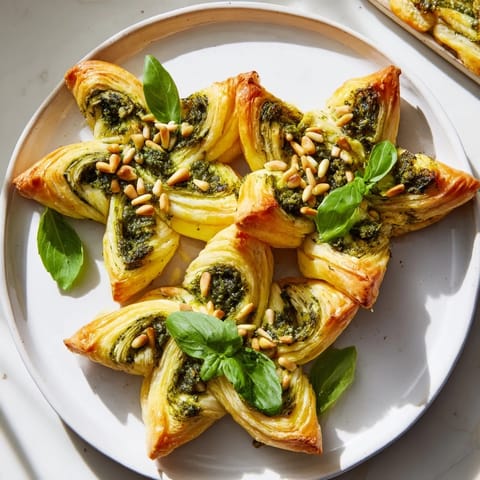 Warm, freshly baked savory bites: star-shaped pesto pinwheels ready to be enjoyed with friends.