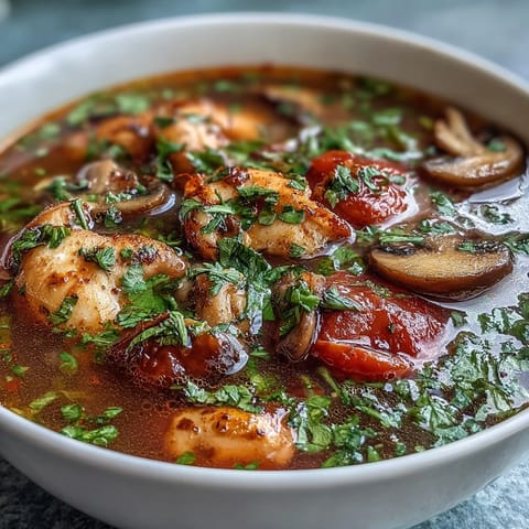 Overhead view of Tom Yum Gai, showcasing fresh cilantro garnish, lime wedges, and the rich, orange-red broth.