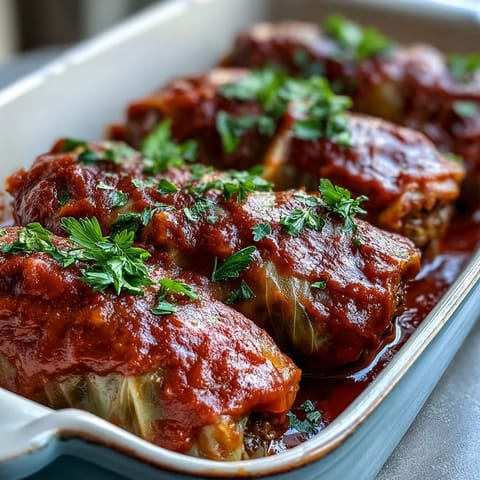 Freshly baked vegan cabbage rolls served alongside creamy mashed potatoes and rustic crusty bread.
