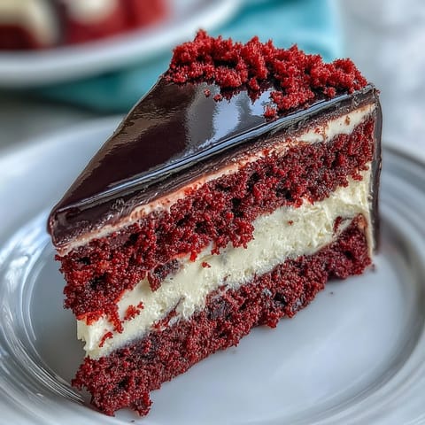 A close-up of the Betty Boop Cake featuring velvety red layers, smooth cream cheese frosting, and shiny black fondant hair.