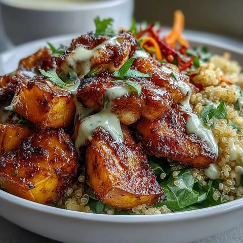 Red cabbage slaw and a drizzle of spicy hot honey mustard dressing add color.