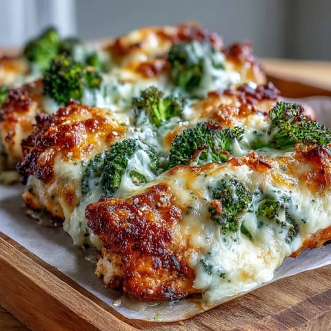 Golden Ranch Chicken & Broccoli Sheet Pan Melt topped with bubbling cheddar cheese served alongside crisp green salad.