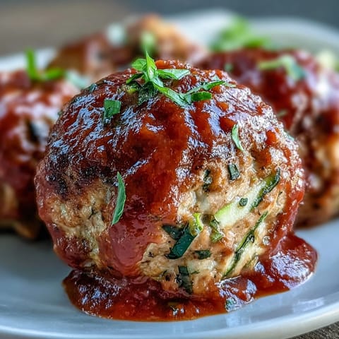 Oven-baked lean turkey meatballs packed with zucchini, carrot, and onion, served with bright, herb-infused marinara sauce.  
