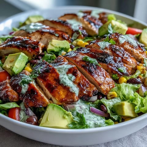 Hearty Southwest Chicken Power Salad with Black Beans and Corn, showcasing juicy grilled chicken, creamy avocado, and crunchy veggies topped with fresh cilantro.  