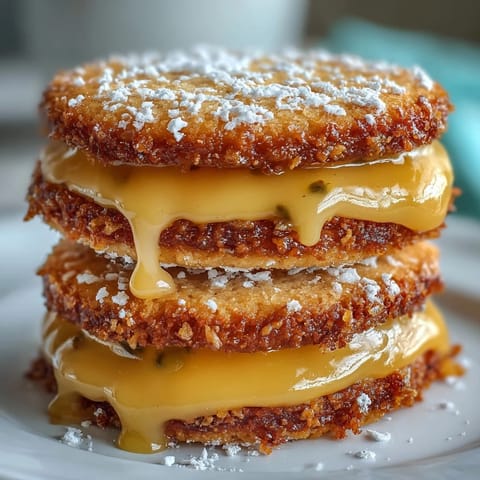 Delicate sugar cookies filled with tangy passionfruit curd, perfect for elegant teatime treats.  