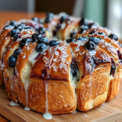 Fluffy sourdough bread infused with fresh lemon zest and blueberries, baked into irresistible pull-apart layers for a shareable breakfast treat.  