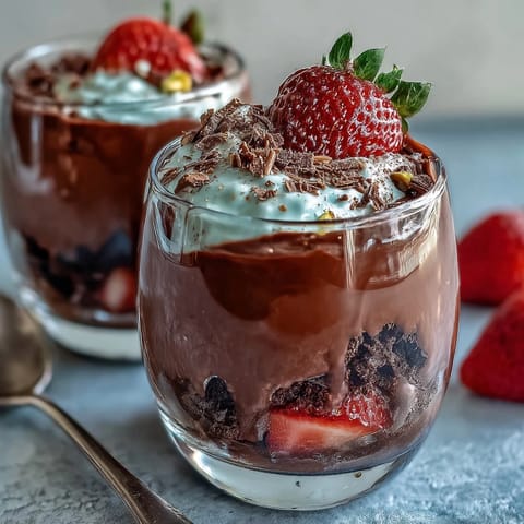 Dubai Chocolate Strawberry Cups with Kataifi and Pistachio Cream, featuring golden crisp kataifi nests filled with dark chocolate and luscious pistachio cream, topped with fresh strawberries.