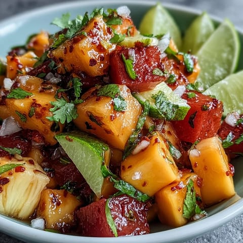 Bright and zesty mango fruit cups with chili and lime, perfect for a refreshing summer snack.
