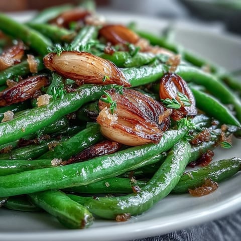 Crispy roasted green beans with golden garlic and lemon zest, a simple Easter side dish bursting with savory flavor.
