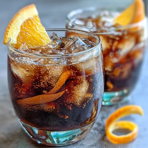 A tall glass of cold brew coffee tonic with orange zest and ice, sparkling and refreshing.