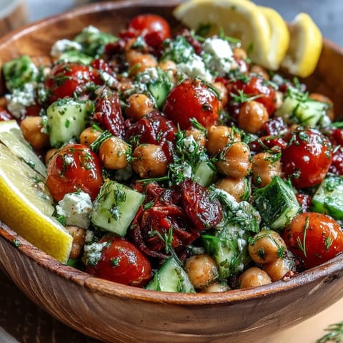 Mediterranean Chickpea Salad bursting with fresh herbs and zesty lemon dressing.
