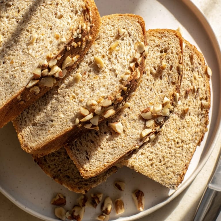 Warm, soft slices of Nutty Whole Wheat Loaf Bread, perfect with butter and your morning coffee.