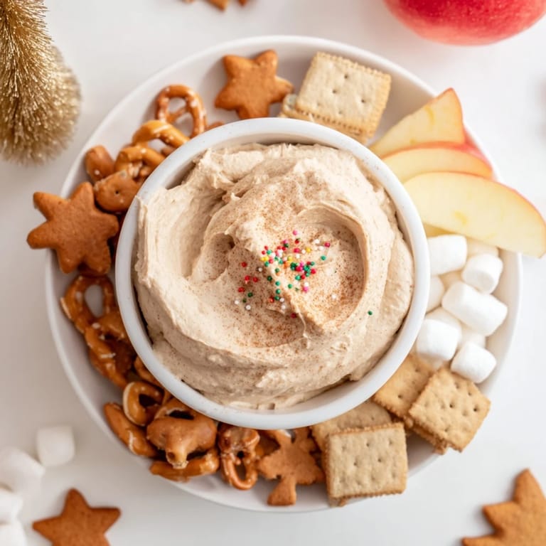 A beautifully arranged Gingerbread House Dip Board, showcasing the sweet, spiced dip with dippable treats.