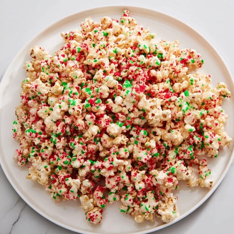 These golden, crunchy Popcorn Piles feature a sweet, buttery glaze and a sprinkle of holiday cheer.