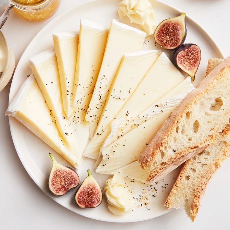 A close-up of a French Bistro Elegance spread: artisan baguettes, cheeses, honey, and mustard.