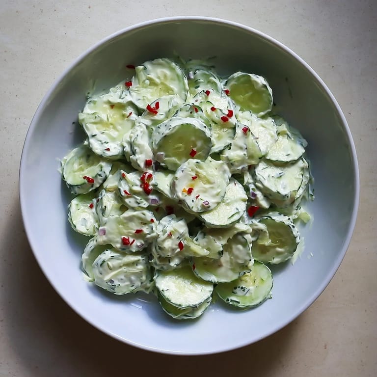 Creamy Tzatziki Salad starring cool cucumbers, Greek yogurt, and fresh herbs, perfect for serving immediately.