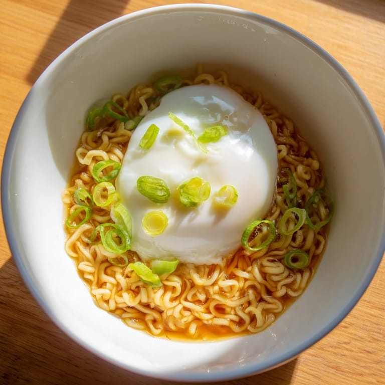 Enjoy a quick and easy upgrade of your instant ramen, beautifully garnished with fresh scallions and butter.