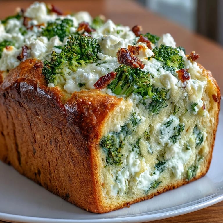 Savory Broccoli and Feta Loaf, moist with green flecks, served warm.