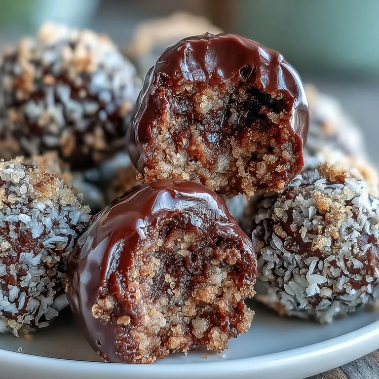 These no-bake Moose Bites show rich chocolate chips, coconut, and sweetened condensed milk.