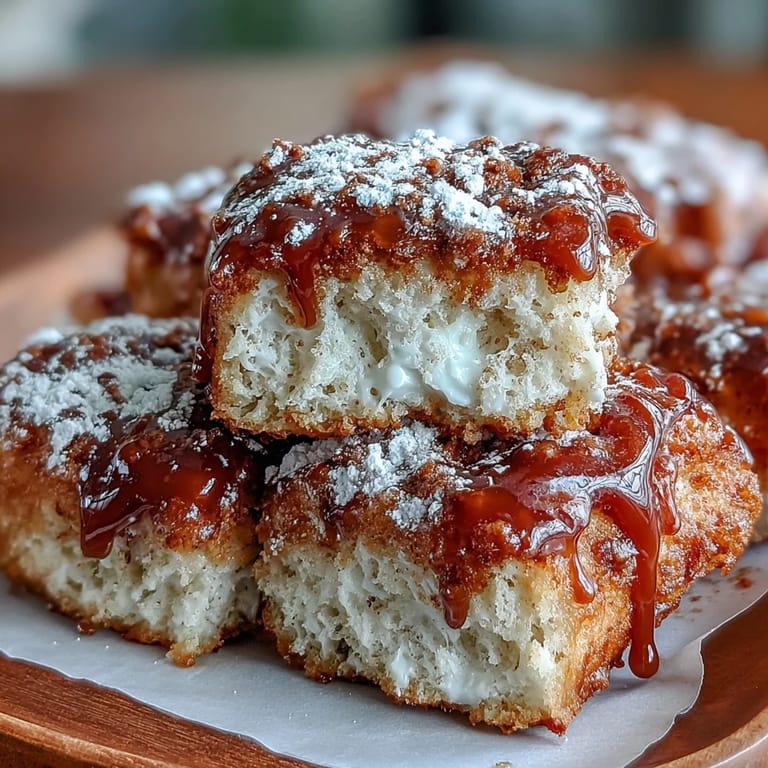 Homemade Maple Donut Bars arranged on a white plate with a fork, ready for a sweet breakfast treat.